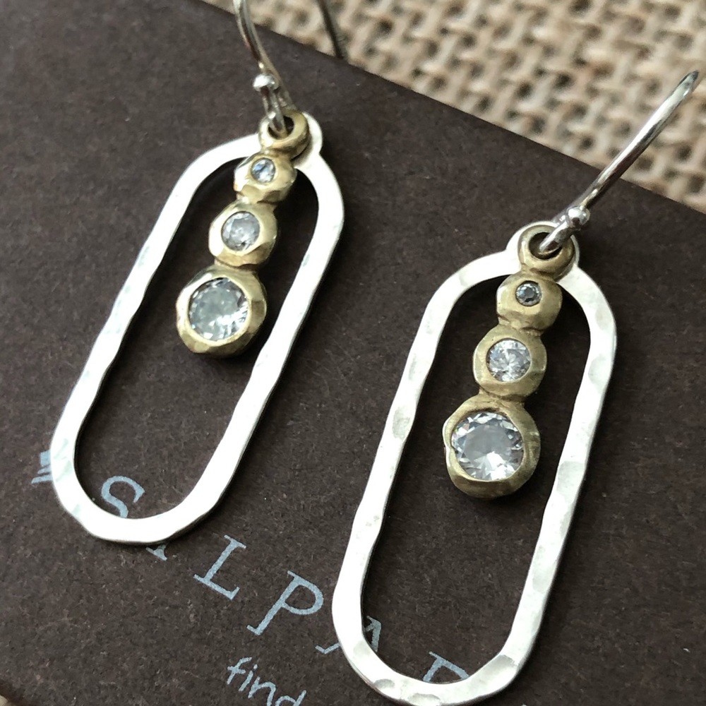Silpada Silver Brass Oblong CZ Futuristic Earrings